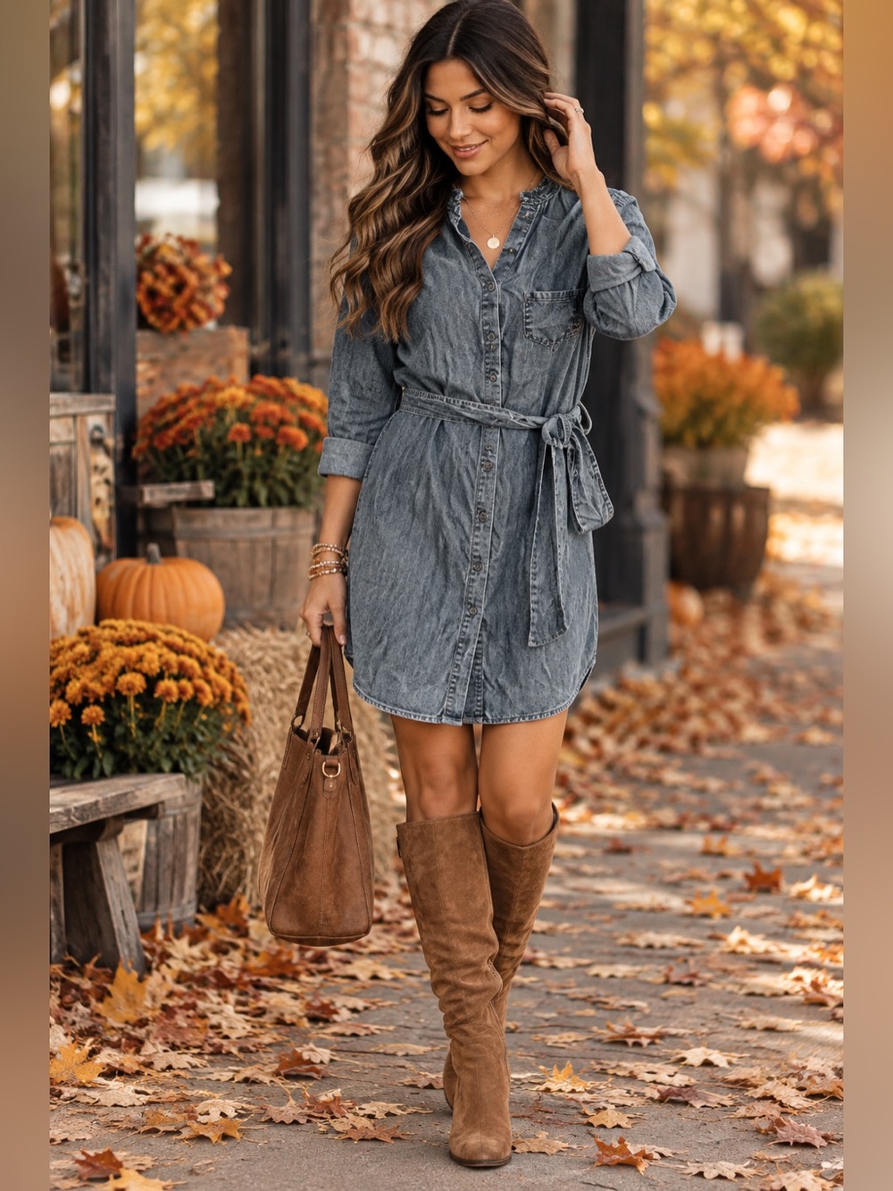 CeCe Women Chambray Shirt Dress Blue Lyocell Ruffle Collar Belted 10 NEW
